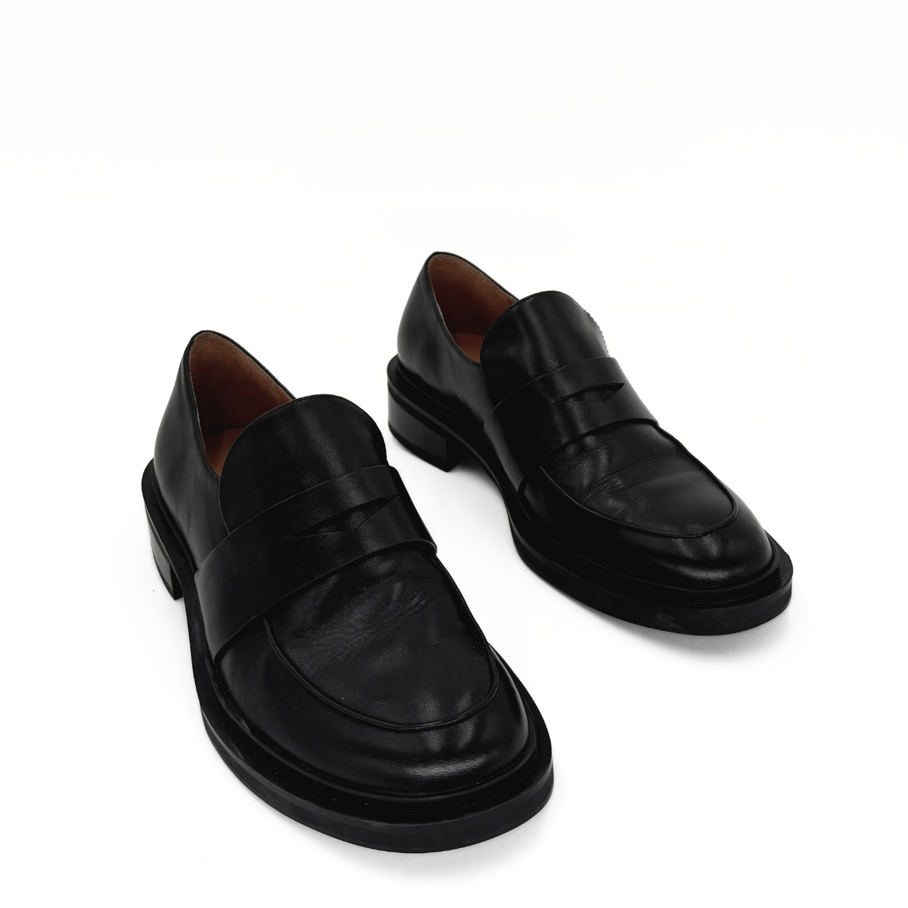 Drew Chunky Leather Loafers - Black