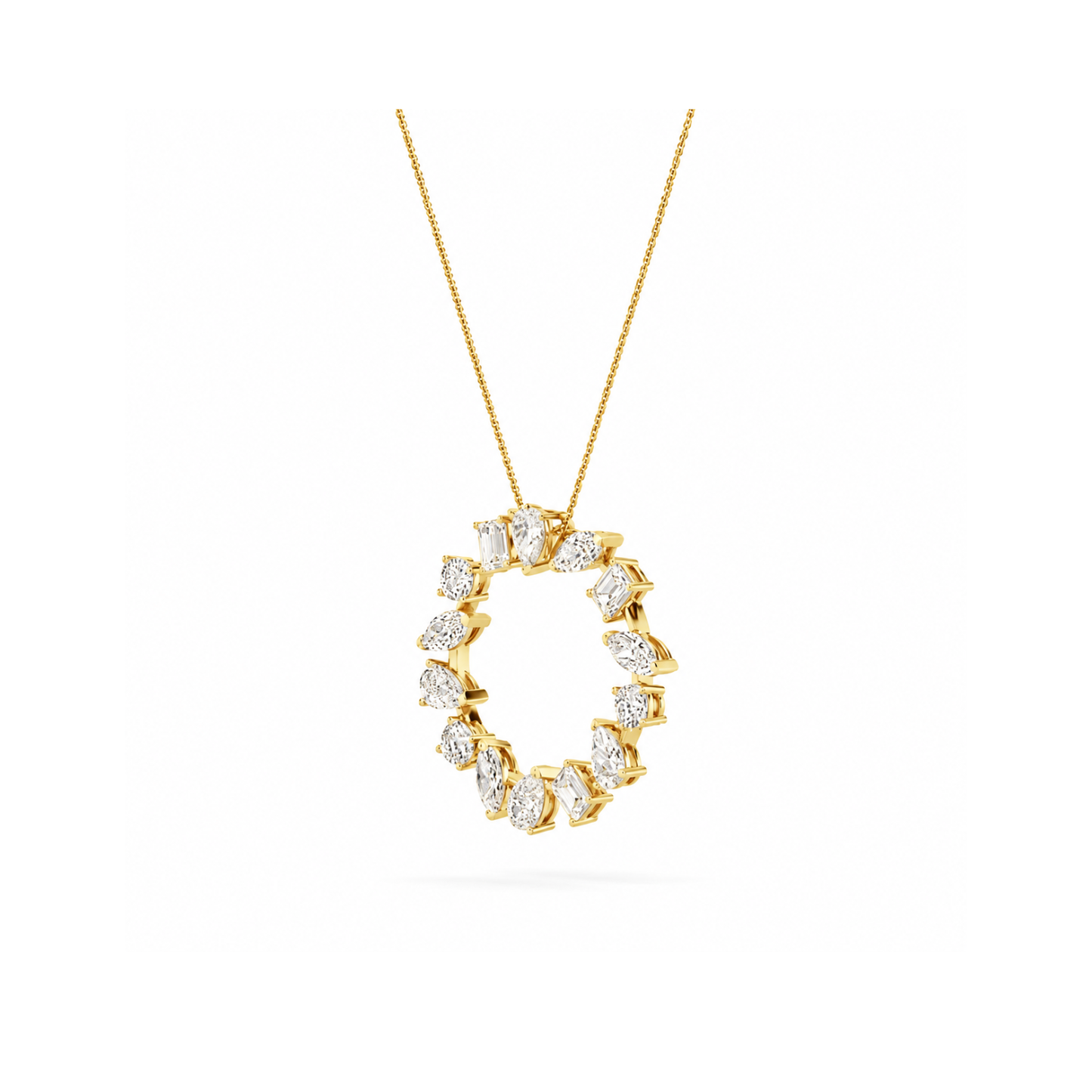 3.0 Ctw Multi-Shape (F/VS) Lab Grown Diamond Prong 14K Yellow Gold Open Circle Pendant Necklace