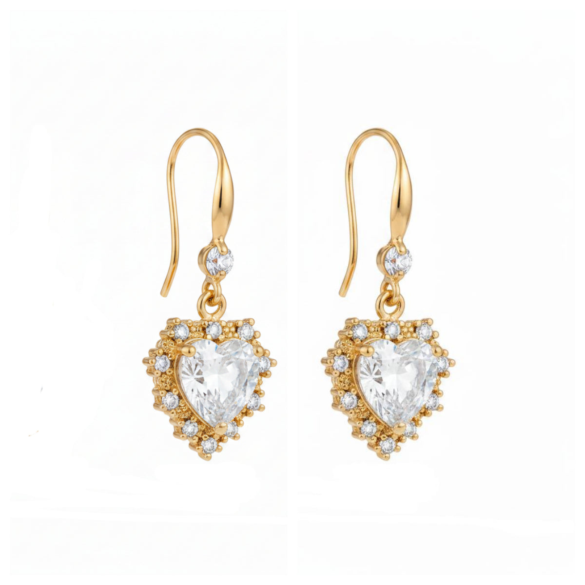 White Crystal & Cubic Zirconia Goldtone Heart Hook Earrings