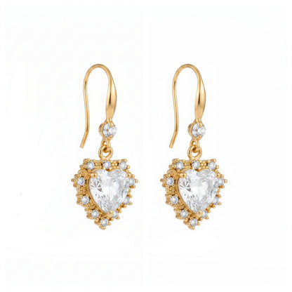White Crystal & Cubic Zirconia Goldtone Heart Hook Earrings