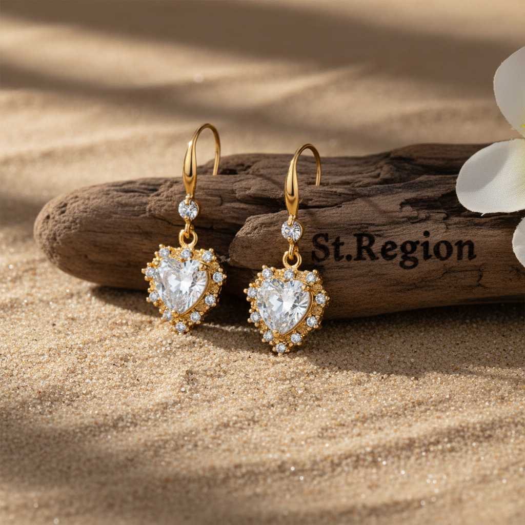 White Crystal & Cubic Zirconia Goldtone Heart Hook Earrings