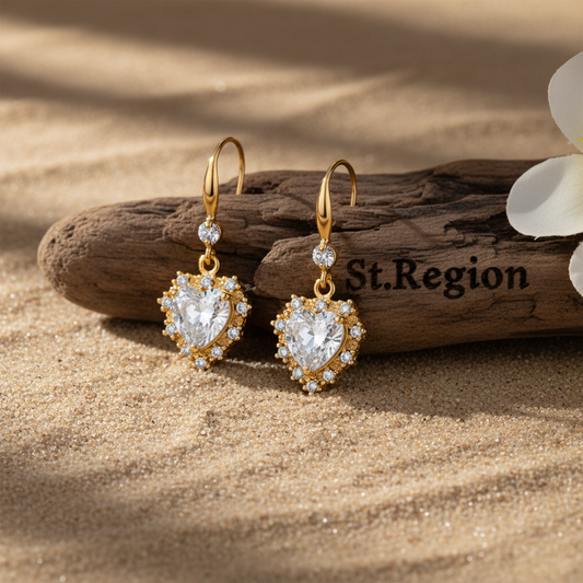 White Crystal & Cubic Zirconia Goldtone Heart Hook Earrings