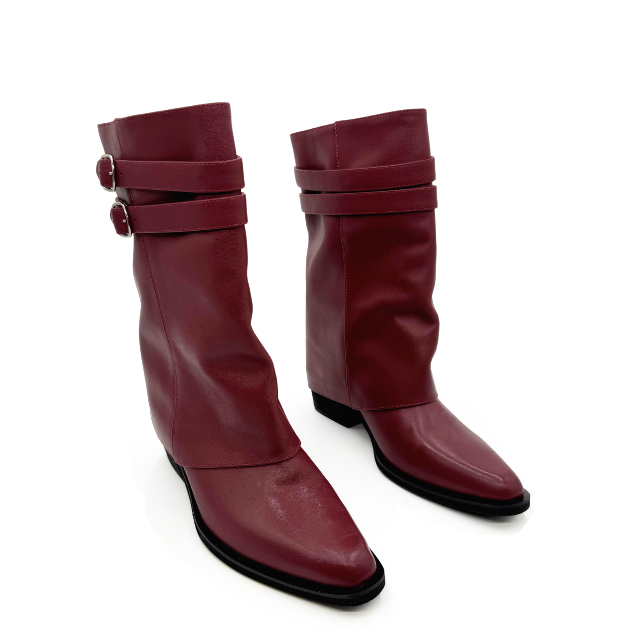 Alma Foldover Leather Boots - Burgundy