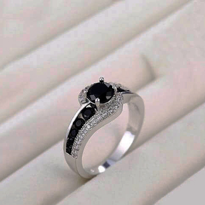 3.16Ct Round Black Spinel Prong Sterling Silver Engagement Bypass Ring