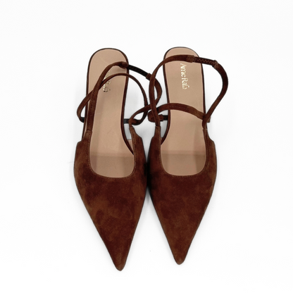 Connie Slingback Suede Heels - Brown