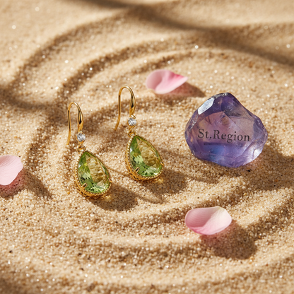 Green Crystal & Cubic Zirconia Goldtone Teardrop Hook Earrings