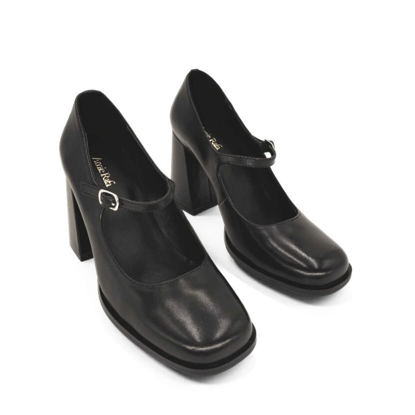Jackie Leather Mary Jane Heels - Black