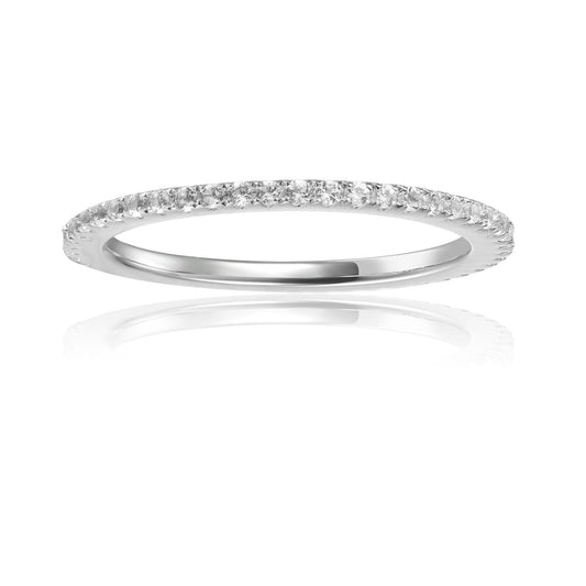 0.01 Ct Round White Sapphire Prong Silver Pave Ring