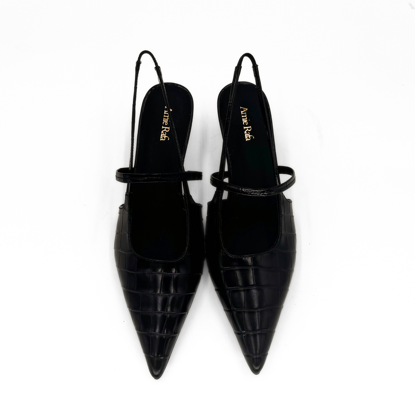 Connie Embossed Crocodile Heels - Black