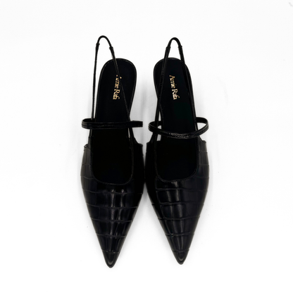 Connie Embossed Crocodile Heels - Black