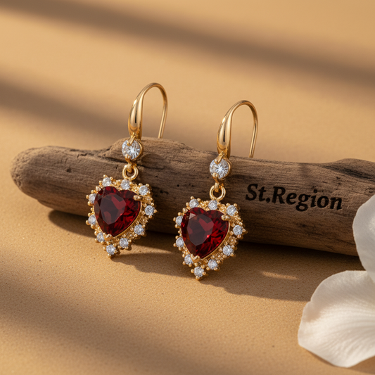 Red Crystal & Cubic Zirconia Goldtone Heart Hook Earrings