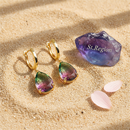 Green & Red Crystal Teardrop Earrings