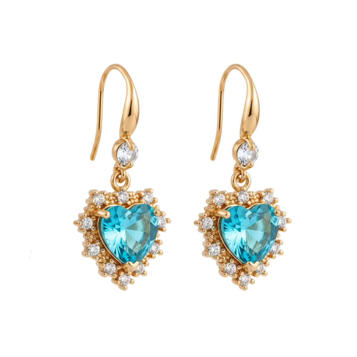 Blue Crystal & Cubic Zirconia Goldtone Heart Hook Earrings