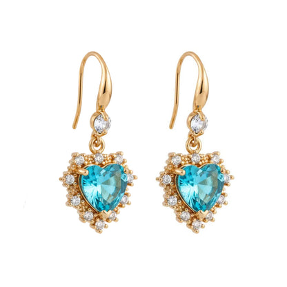 Blue Crystal & Cubic Zirconia Goldtone Heart Hook Earrings