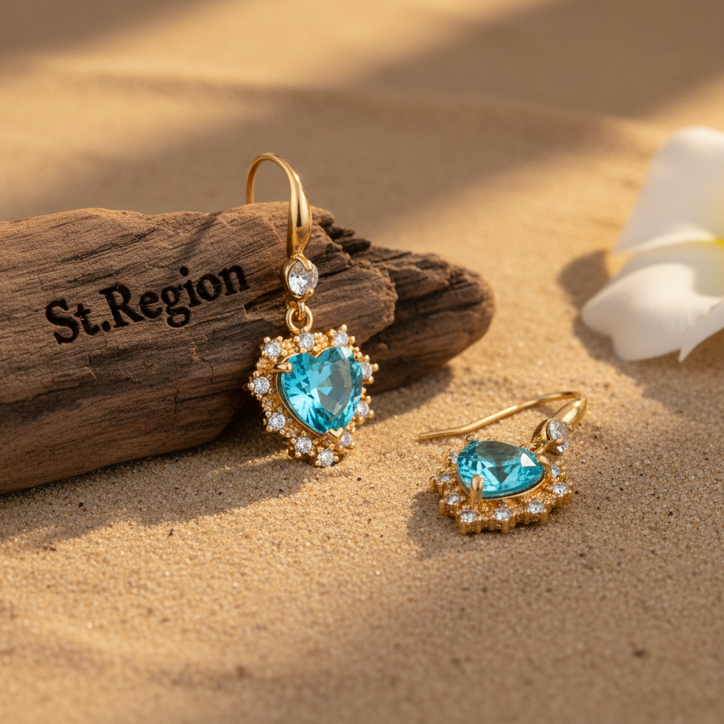 Blue Crystal & Cubic Zirconia Goldtone Heart Hook Earrings