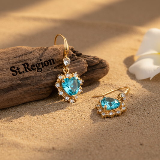 Blue Crystal & Cubic Zirconia Goldtone Heart Hook Earrings