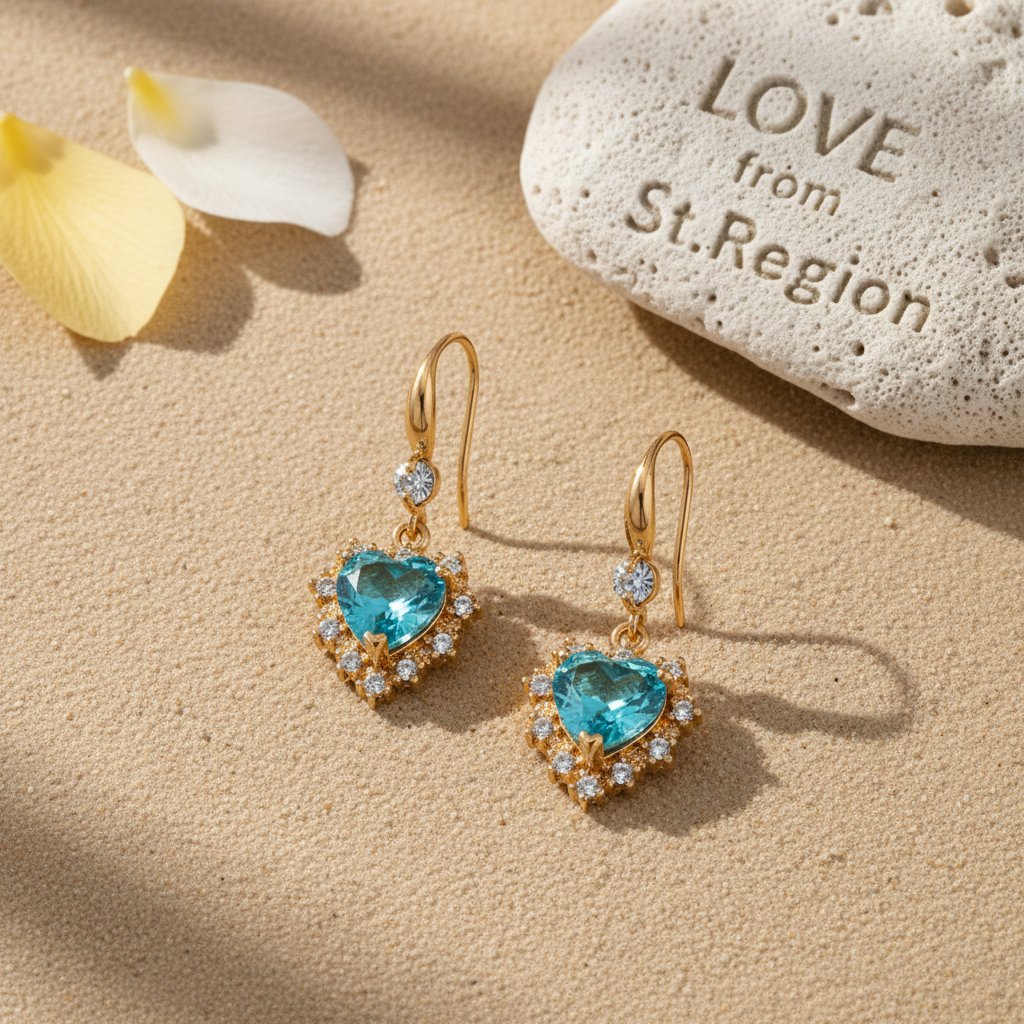 Blue Crystal & Cubic Zirconia Goldtone Heart Hook Earrings