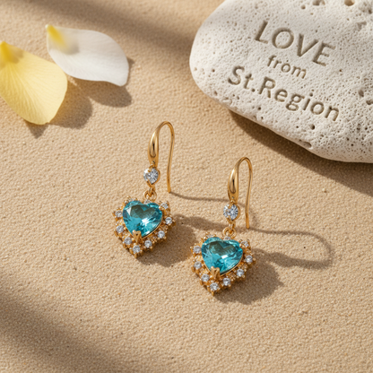 Blue Crystal & Cubic Zirconia Goldtone Heart Hook Earrings