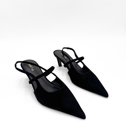 Connie Slingback Suede Heels - Black