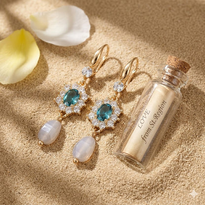 Sea Blue Crystal & Resin Cubic Zirconia Goldtone Oval Flower Drop Earrings