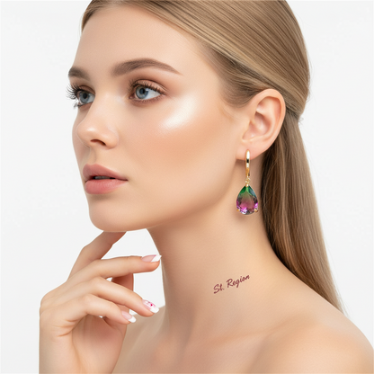 Green & Red Crystal Teardrop Earrings