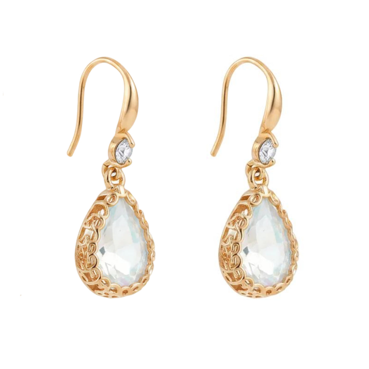White Crystal & Cubic Zirconia Goldtone Teardrop Hook Earrings