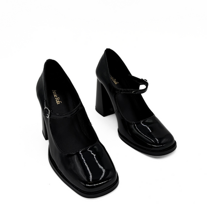 Jackie Patent Leather Mary Jane Heels - Black
