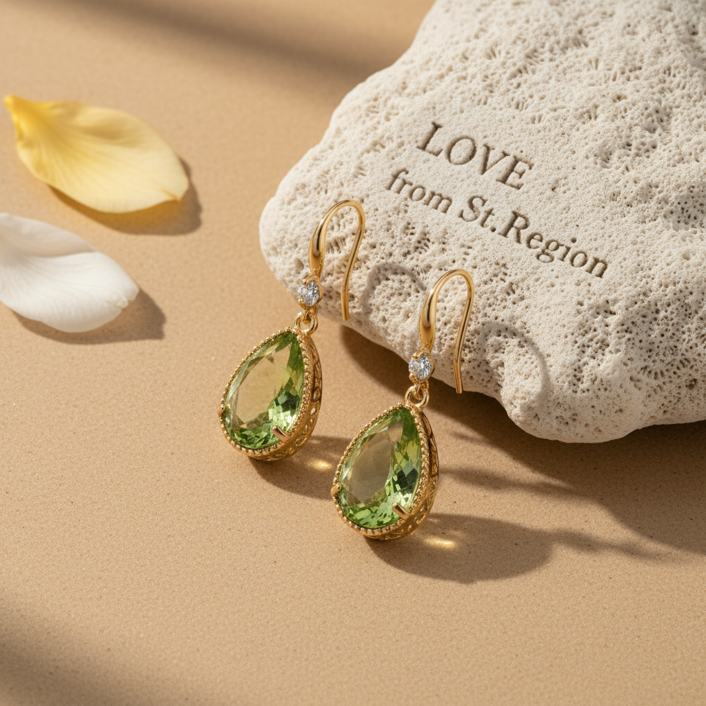Green Crystal & Cubic Zirconia Goldtone Teardrop Hook Earrings