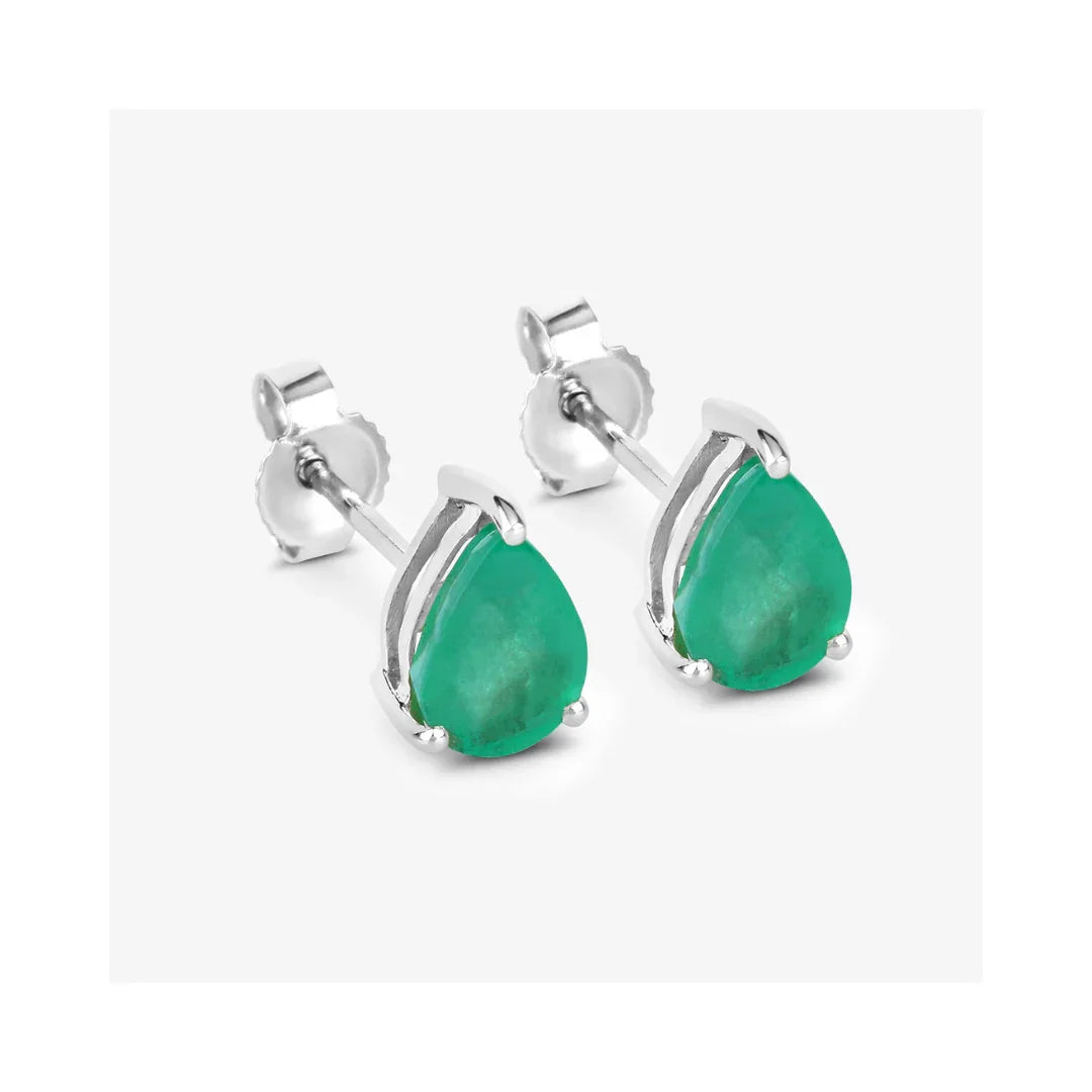 1.30 Ct Pear Green Zambian Emerald Prong 10k Gold Teardrop Stud Earrings