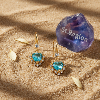 Blue Crystal & Cubic Zirconia Goldtone Heart Hook Earrings