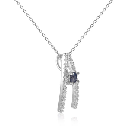 Blue Sapphire Letter "A" Round Shaped Necklace