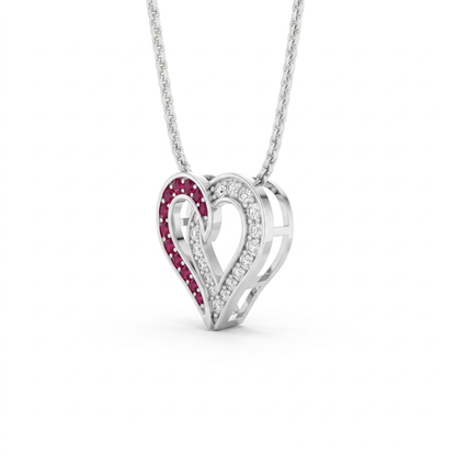 0.64 cttw Round Red Ruby and Lab Grown Diamond 14K Gold Pave Open Heart Pendant Necklace