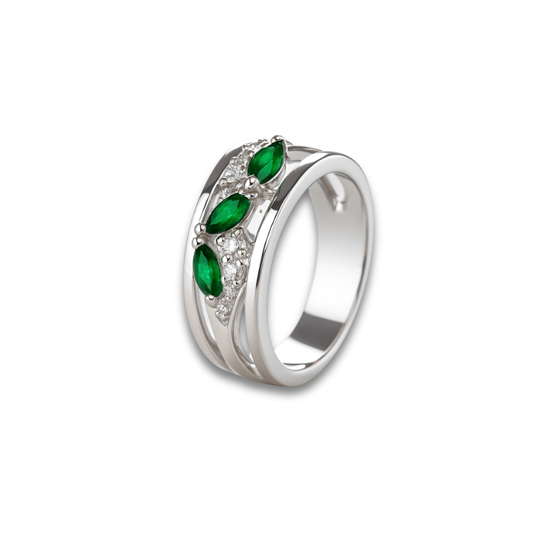 0.93 Ct Marquise Natural Green Chrome Diopside Prong Sterling Silver Eternity Band Ring
