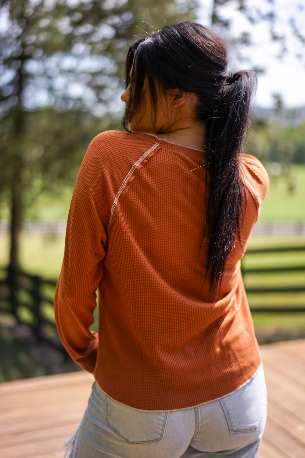 Threaded Pear Cataleya Textured Round Neck Long Sleeve Top