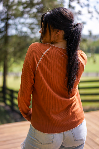 Threaded Pear Cataleya Textured Round Neck Long Sleeve Top