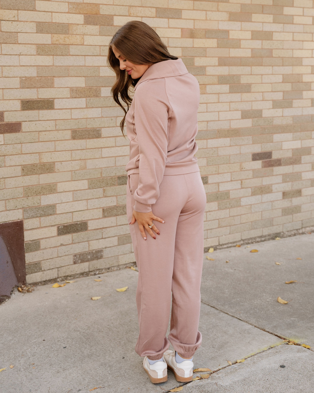 Grace Zip Collar Long Sleeve Top Drawstring Pants Set