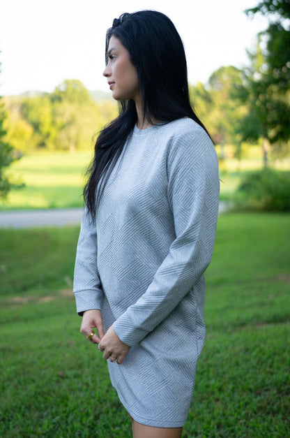 Threaded Pear Quincy Textured Long Sleeve Dress