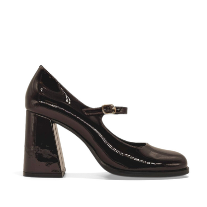 Jackie Patent Leather Mary Jane Heels - Brown
