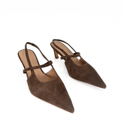 Connie Slingback Suede Heels - Taupe Suede