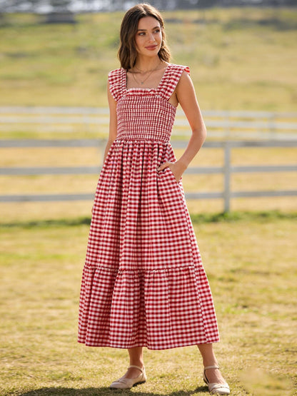 Mommy & Me Adult Dress – Red Plaid Sleeveless Outfit for Party