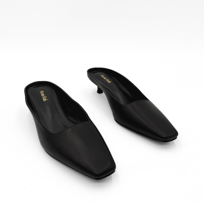 Mona Kitten Heel Mules - Black