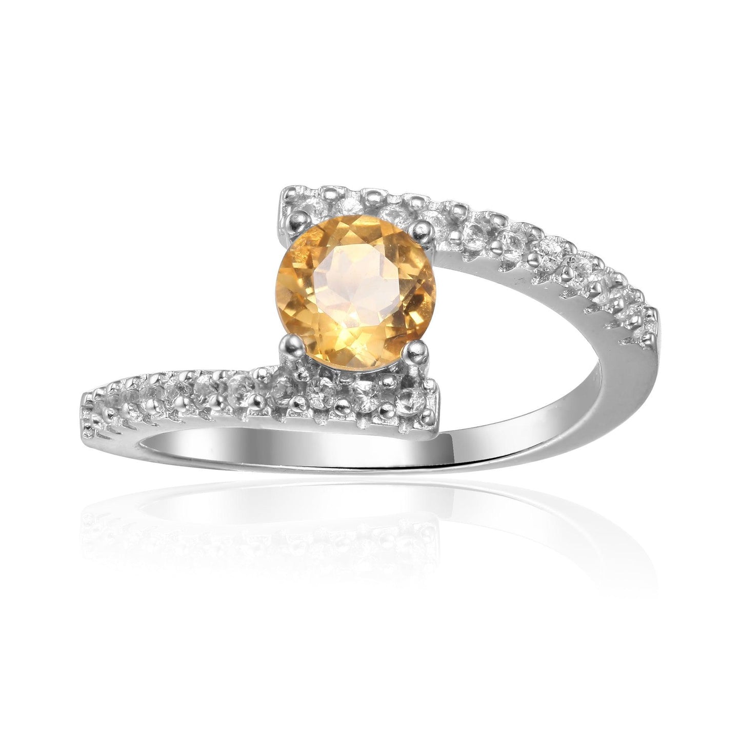 1.11 Ct Square Yellow Citrine and Moissanite Prong Silver Cocktail Ring