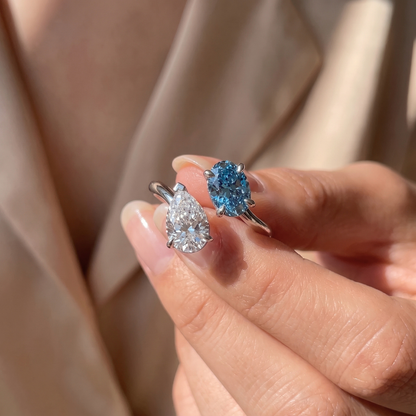 3Cttw Oval Shaped Lab Grown Diamond (F/VS) Toi et Moi Fashion Engagement Bypass Ring 14K Gold