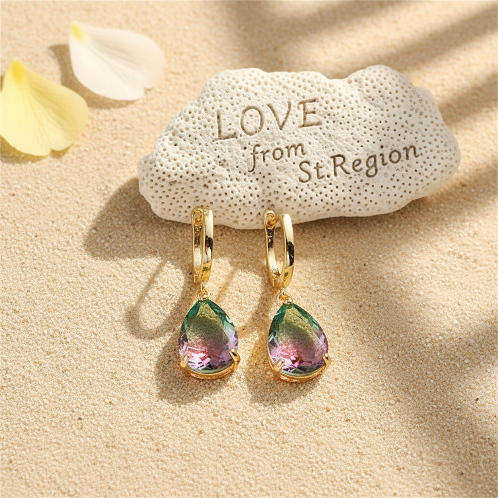 Green & Red Crystal Teardrop Earrings