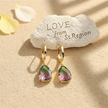 Green & Red Crystal Teardrop Earrings