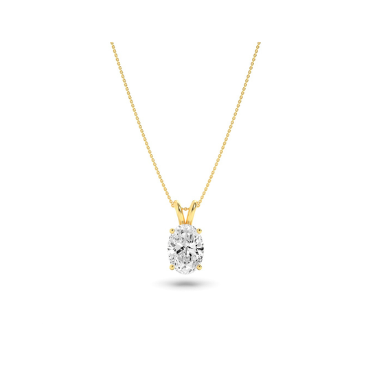 1.0 Ct Oval Lab Grown Diamond (F/VS) Prong 14K Yellow Gold Split Bale Solitaire Pendant Necklace