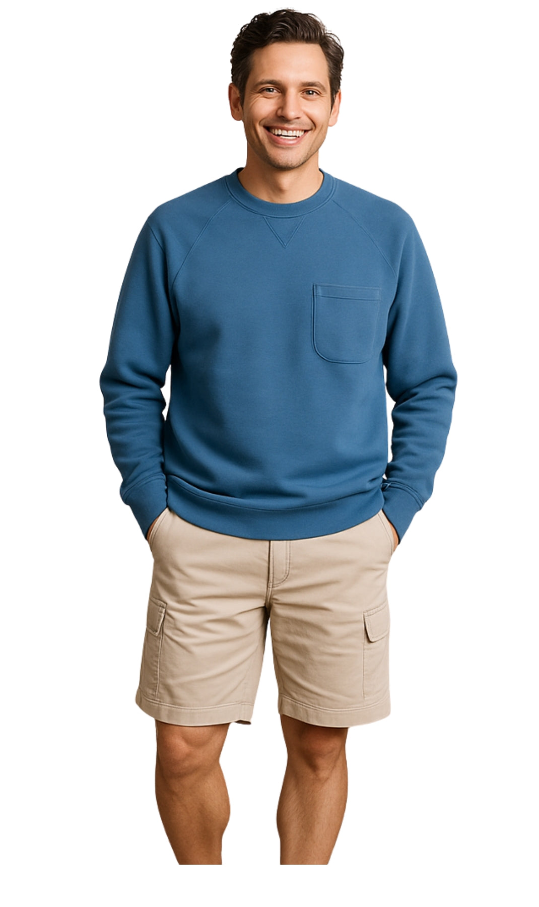 Mens 3-Pocket Fleece Sweatshirt with Raglan Seams, Chest Pocket and Tagless Neck