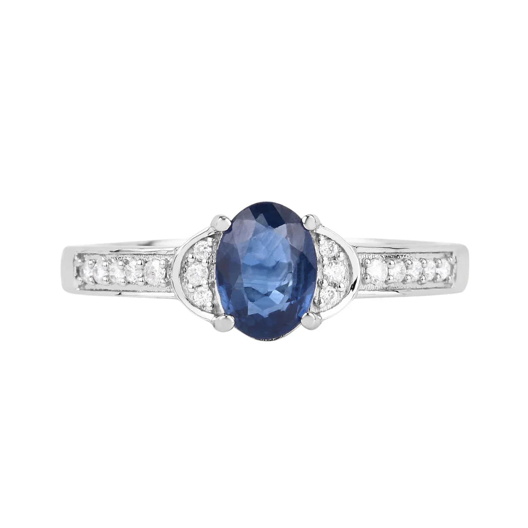 1.95 Ct Oval Blue Sapphire Diamond Prong 10k Gold Pave Bridge Ring