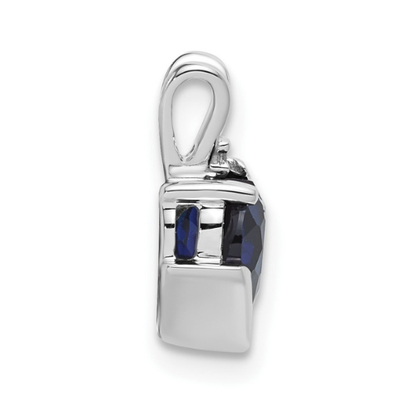 10k White Gold Created Sapphire and Diamond Heart Pendant