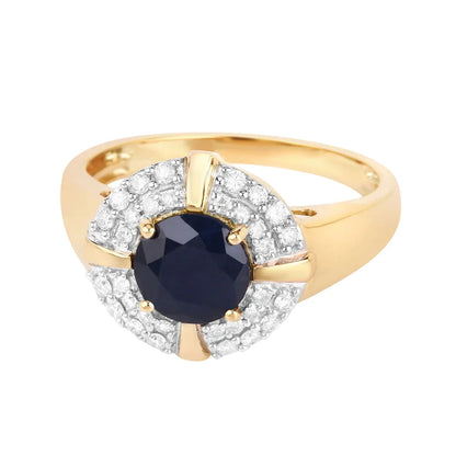 1.48 Ct Round Blue Sapphire Diamond Prong 10k Gold Halo Statement Ring
